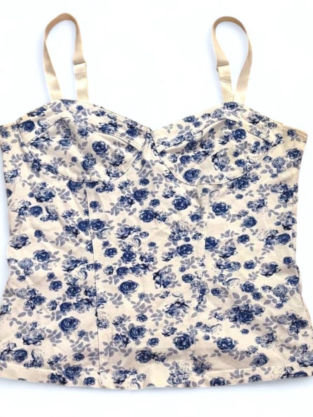 White/blue floral coquette corset-style top from H&M - Size S